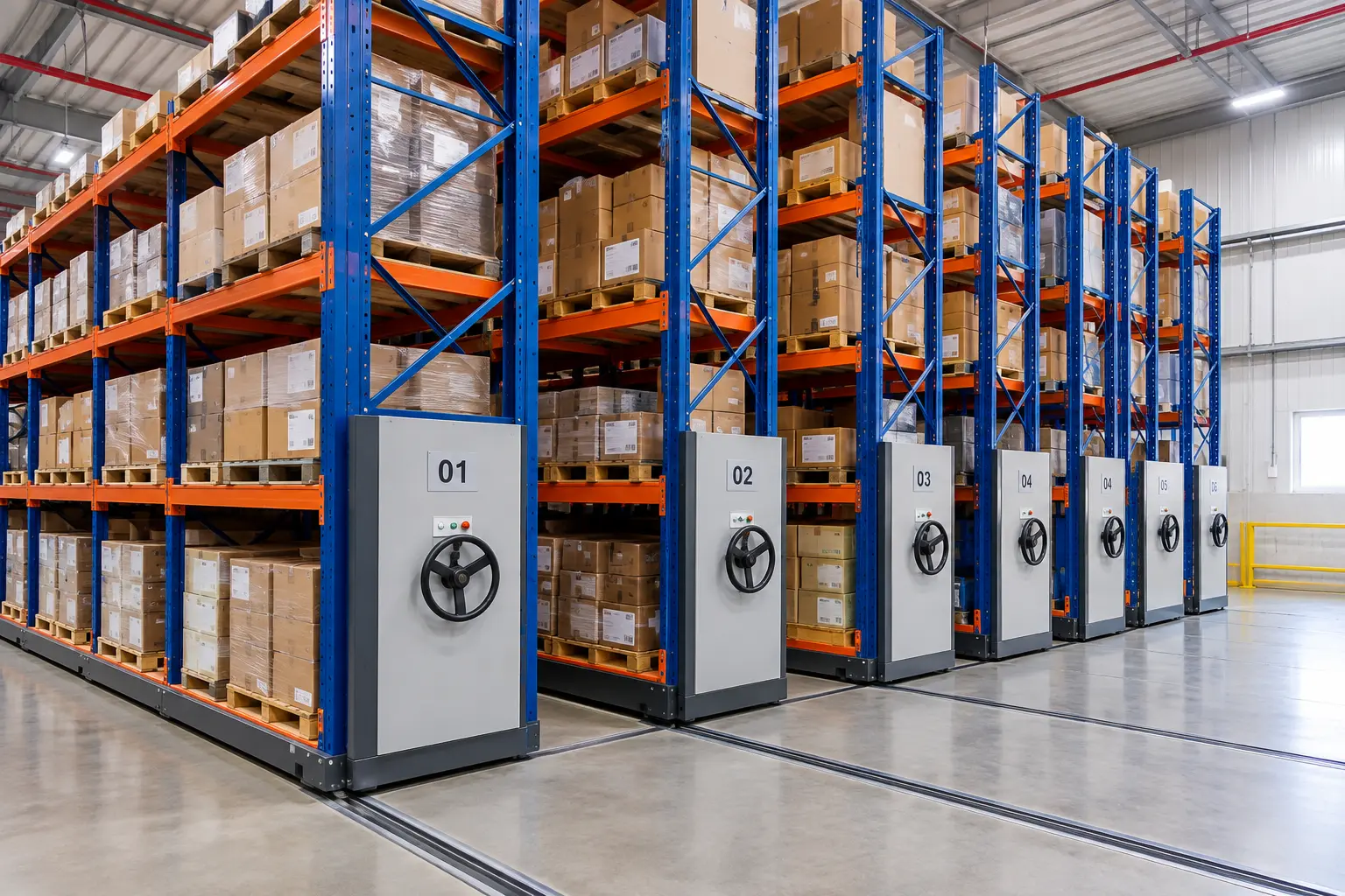 Mobile racking system placed on a warehouse