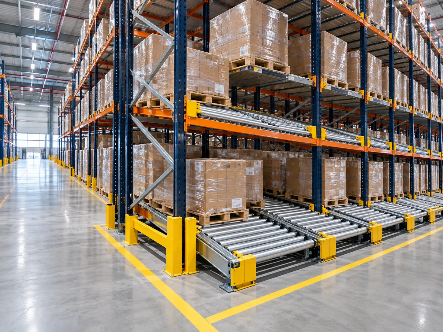 live pallet racking system setup on a warehouse
